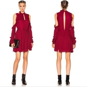 NWT IRO Hanie ruffle cold shoulder wine dress